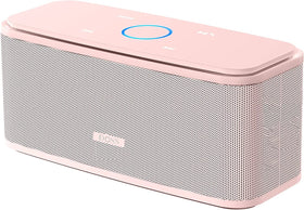 DOSS SoundBox Touch front view showing speaker and stylish light-pink finish, enhances room sound