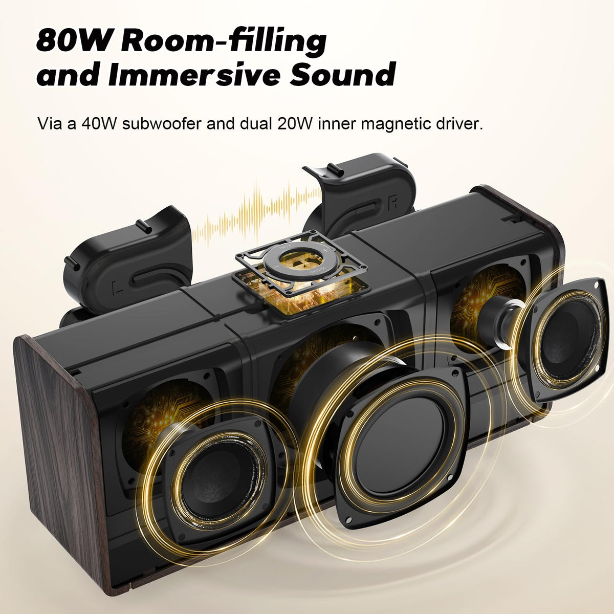 DOSS SoundBox Ultra subwoofer detail highlighting deep bass performance