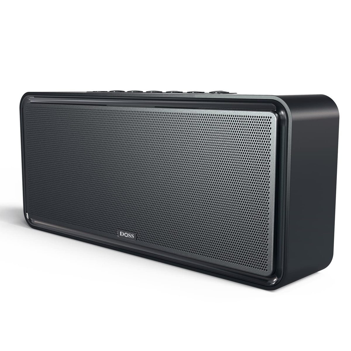 DOSS SoundBox XL front view showing grille and controls, clear listening benefit