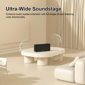 DOSS SoundBox XL acoustic design diagram illustrating resonant enclosure benefit