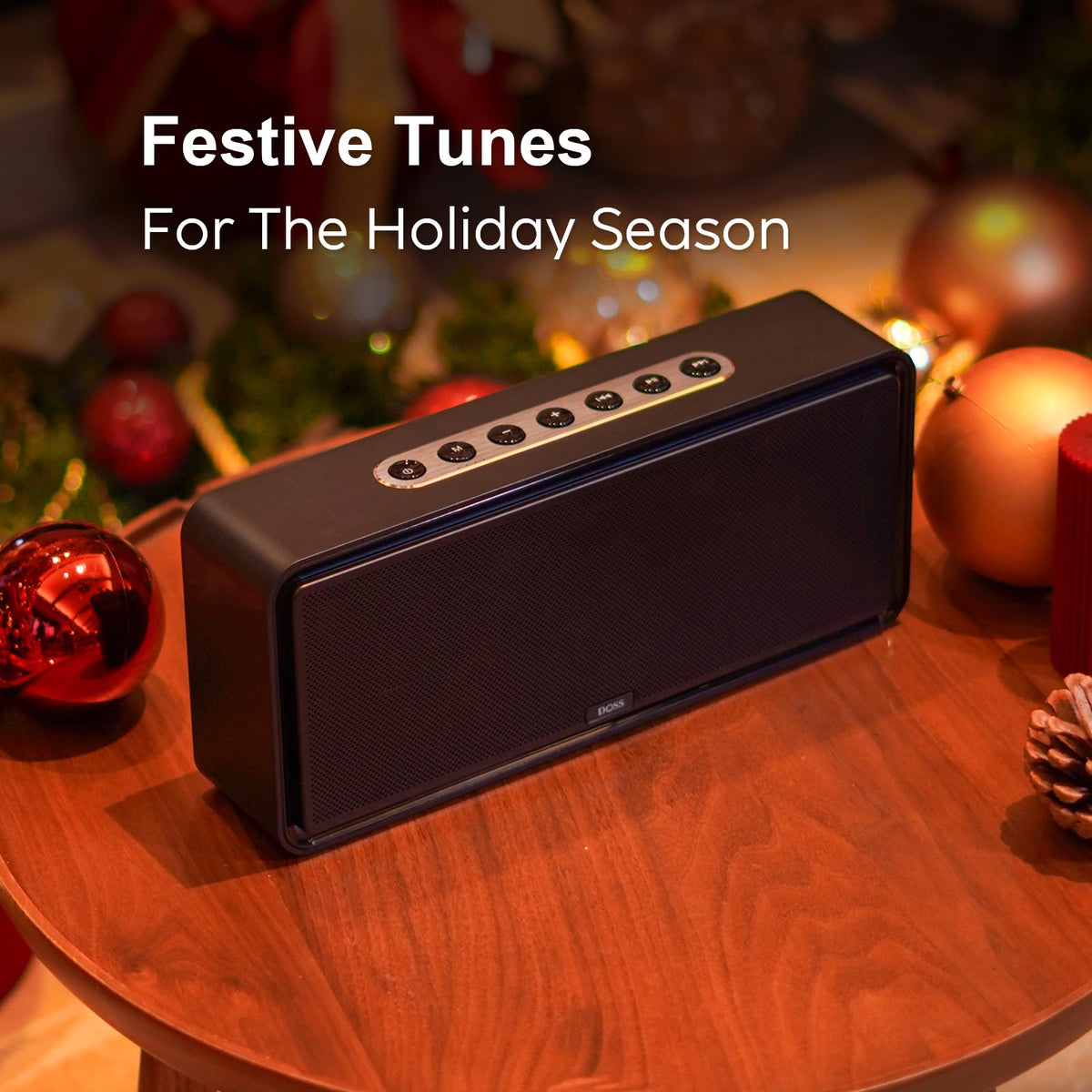 Two DOSS SoundBox XL speakers in TWS stereo setup for immersive wide sound benefit