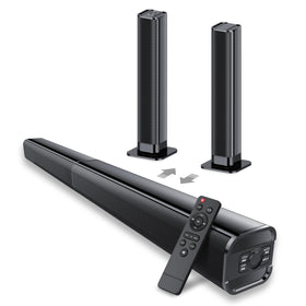 dotn front view of soundbar showing sleek design and clear audio benefit