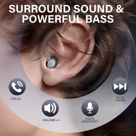 Doubc earbud in ear for side sleeper profile demonstrating low‑profile comfort