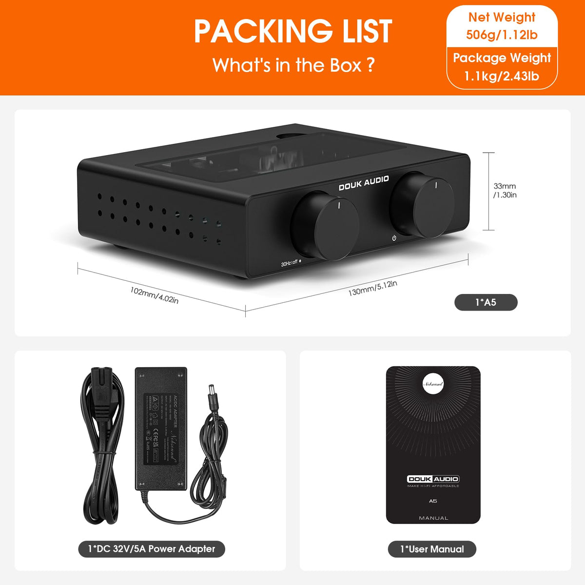 Douk Audio A5 in a living room setting paired with speakers for enhanced home audio