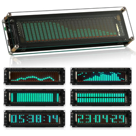 Douk Audio AK2515 front VFD display showing clear spectrum and readable clock