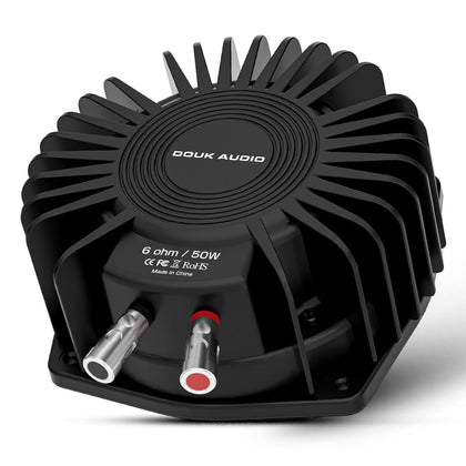 Douk Audio BS-1 front profile showing compact transducer and mounting points for durable seat vibration