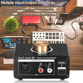Douk Audio L1 rear inputs showing 3.5mm, RCA and 5-DIN ports for versatile connections