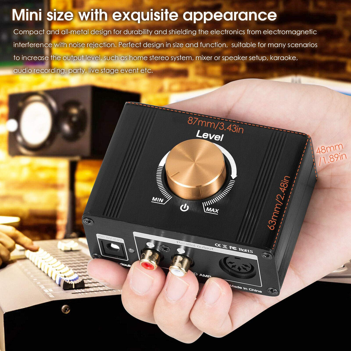 Douk Audio L1 hooked to a power amplifier showing boosted line-level drive benefit