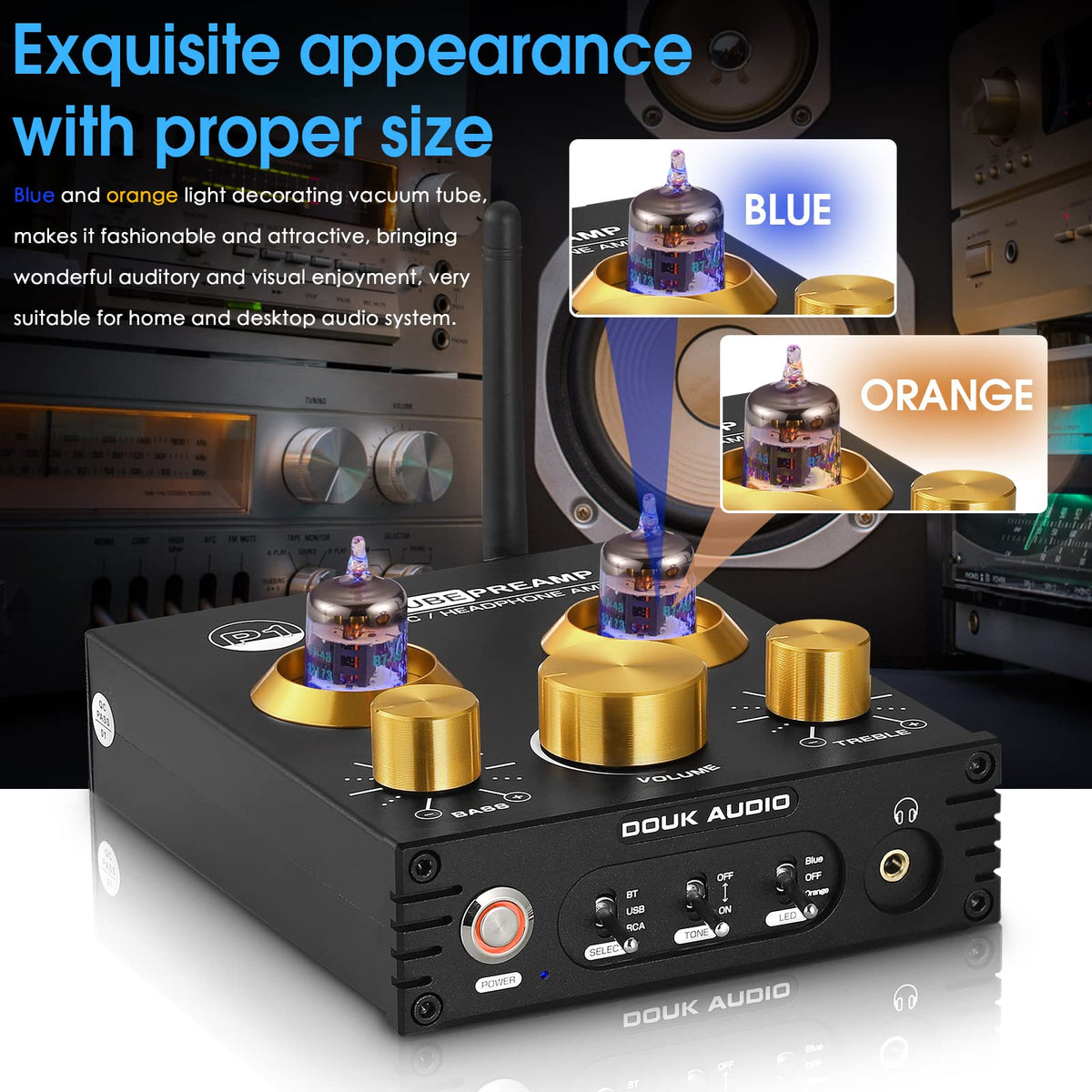 Douk Audio P1 headphone amp output powering 32–300Ω headphones