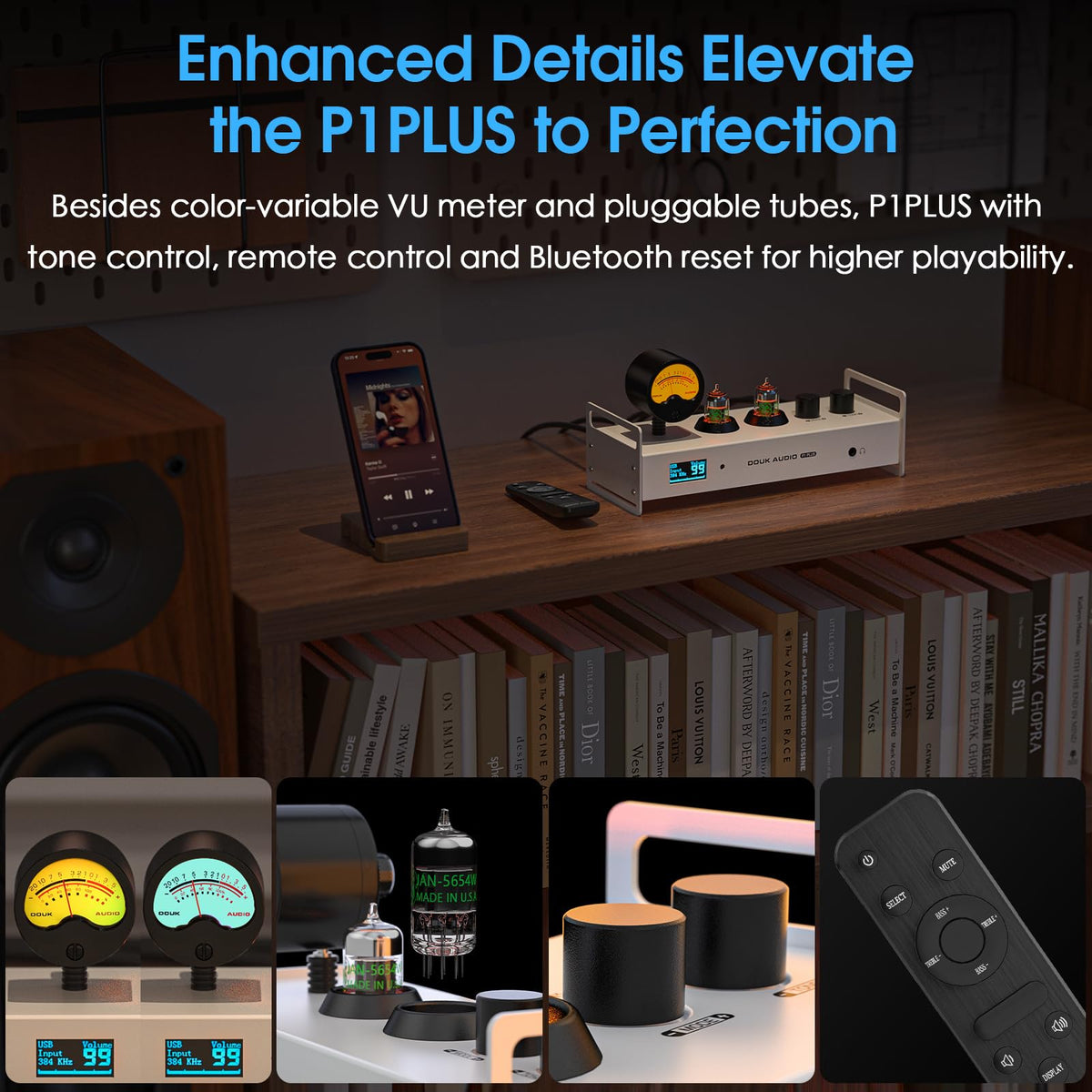 Douk Audio P1 Plus tone knobs for precise bass and treble control