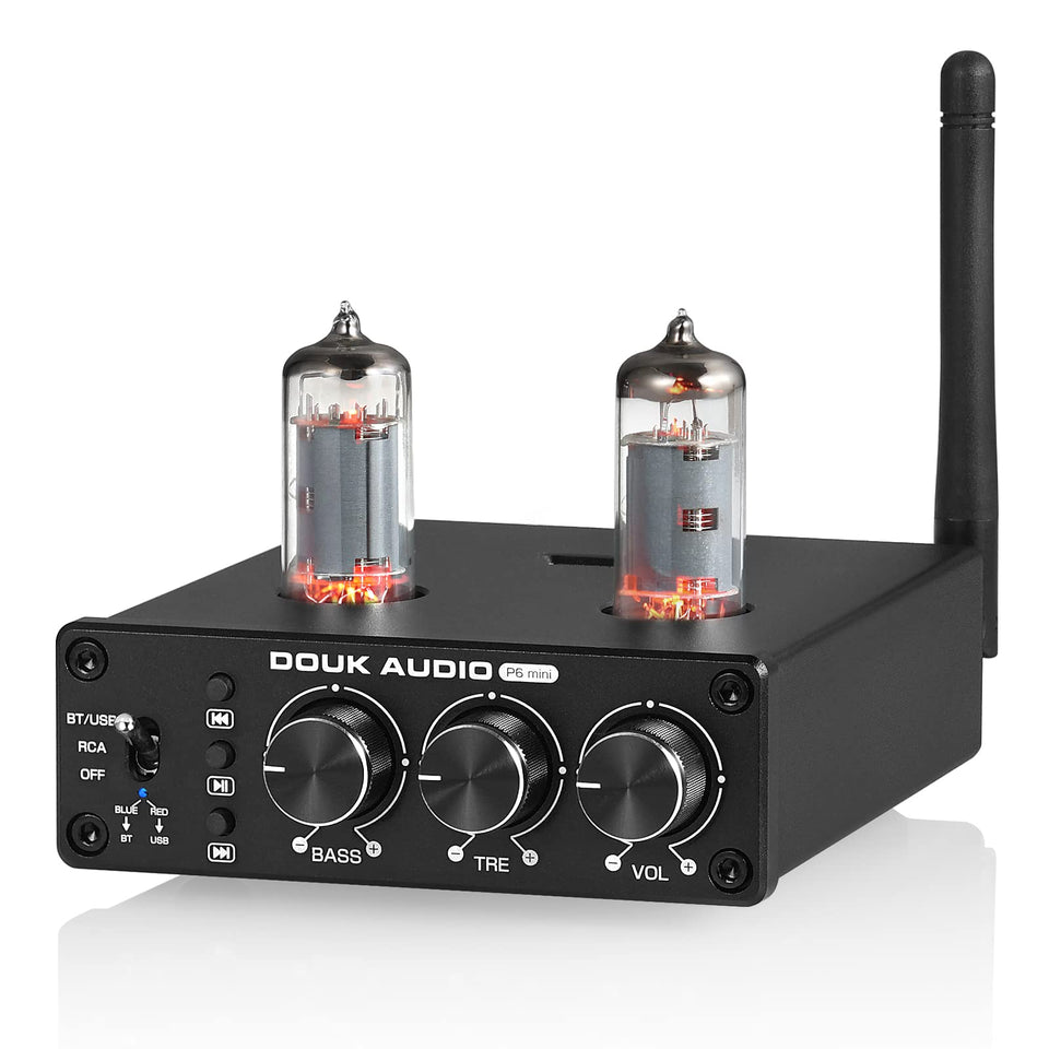 Douk Audio P6 MINI front panel showing knobs and LED, improves control