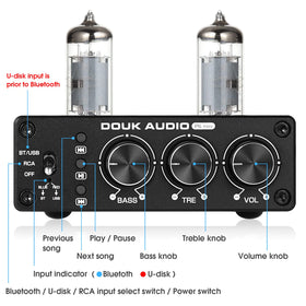 Douk Audio P6 MINI connected to bookshelf speakers, upgrades system sound