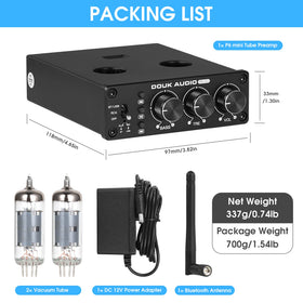 Douk Audio P6 MINI packaging contents including tubes and adapter, ready to install