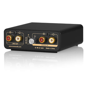 Douk Audio powered by USB cable connected to charger for flexible power options