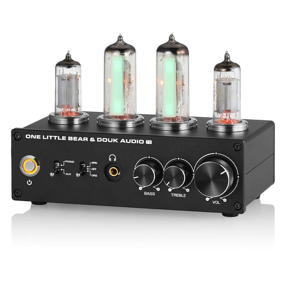 Douk Audio T9 front panel with tone controls for refined sound shaping.