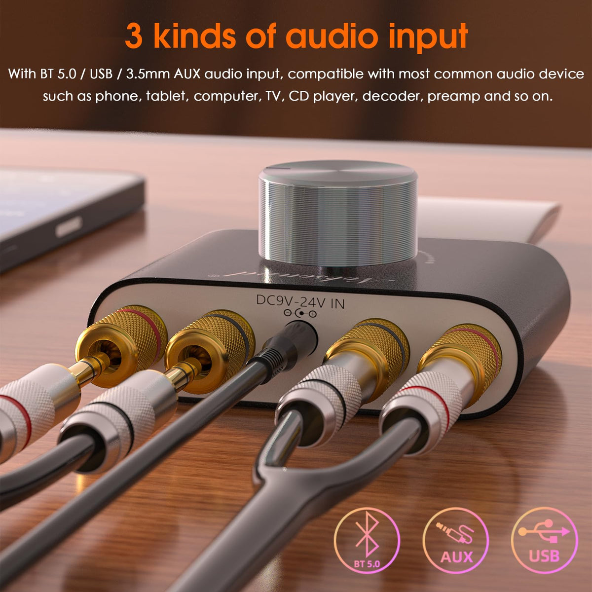 Douk Audio top angle highlighting metal chassis and ventilation for durability