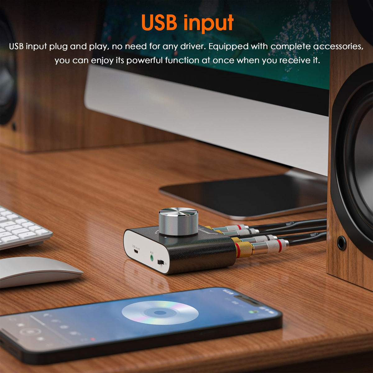 Douk Audio closeup of volume knob for precise tactile control benefit