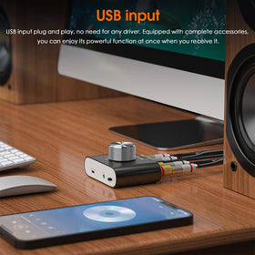 Douk Audio closeup of volume knob for precise tactile control benefit
