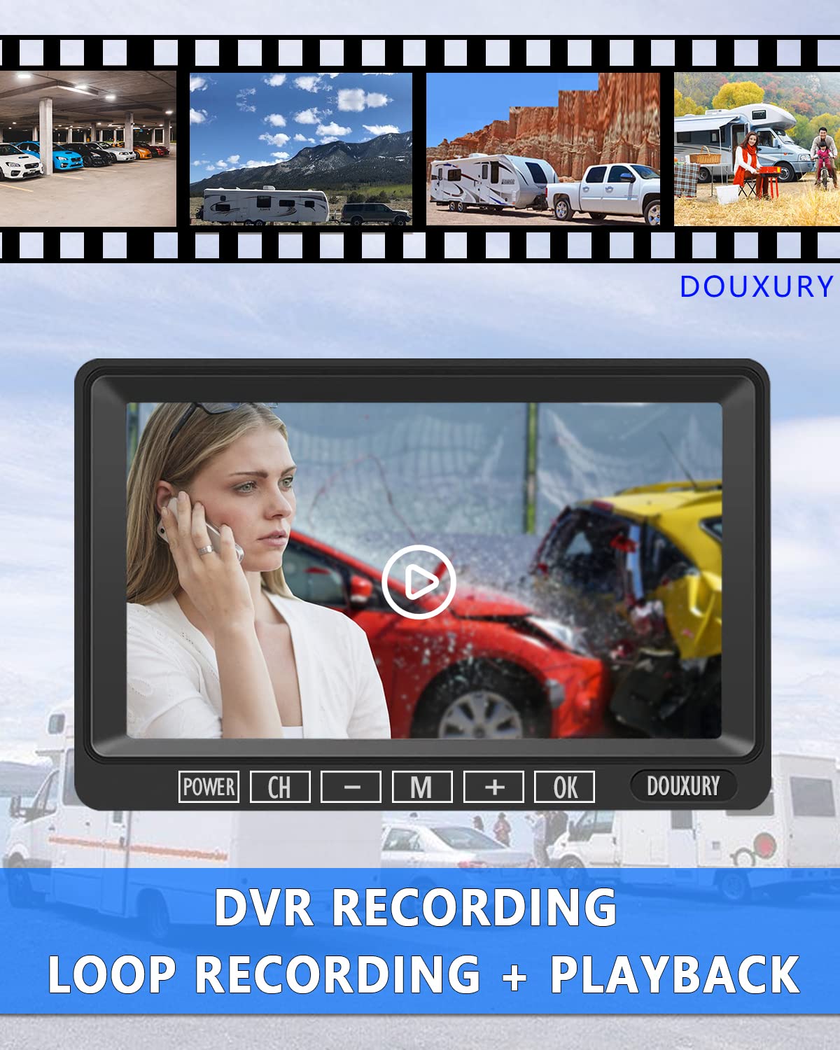DOUXURY FHD1080p backup camera rear angle improves hitching visibility for RVs