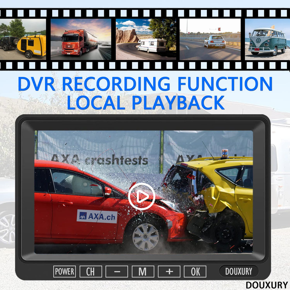 DOUXURY IP69 waterproof backup camera withstands rain and mud in rugged conditions