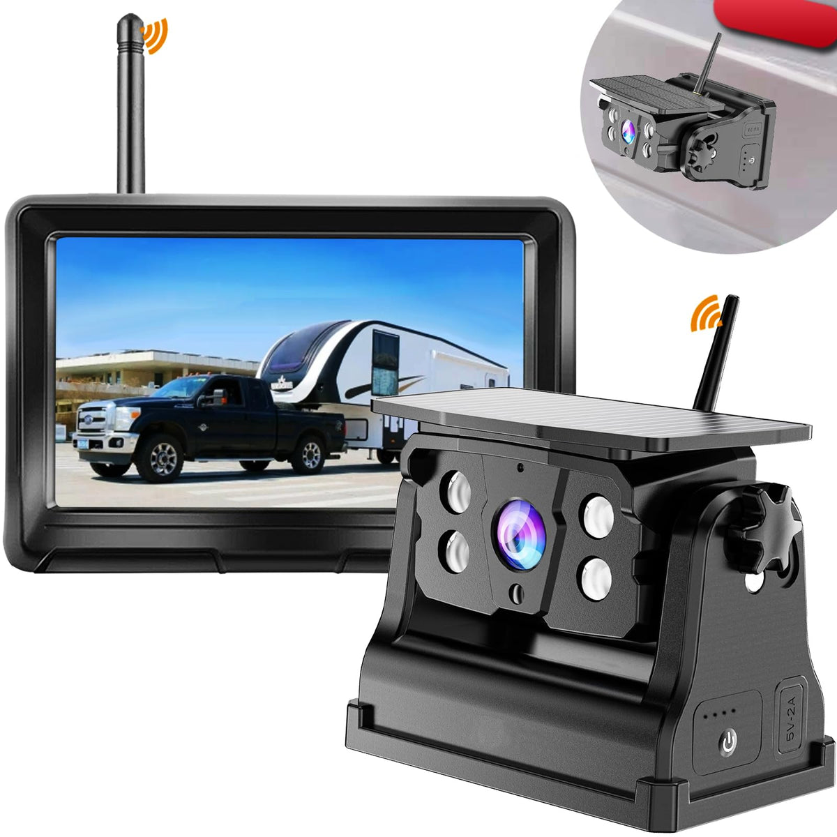 DOUXURY wireless backup camera on an RV with a 5-inch 1080P display for clear parking
