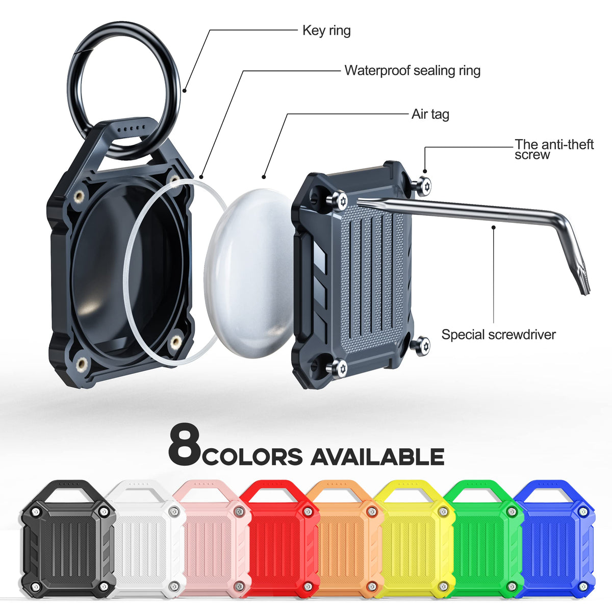 DOVICK blue Airtag case with screw lock keeps your tracker secure.
