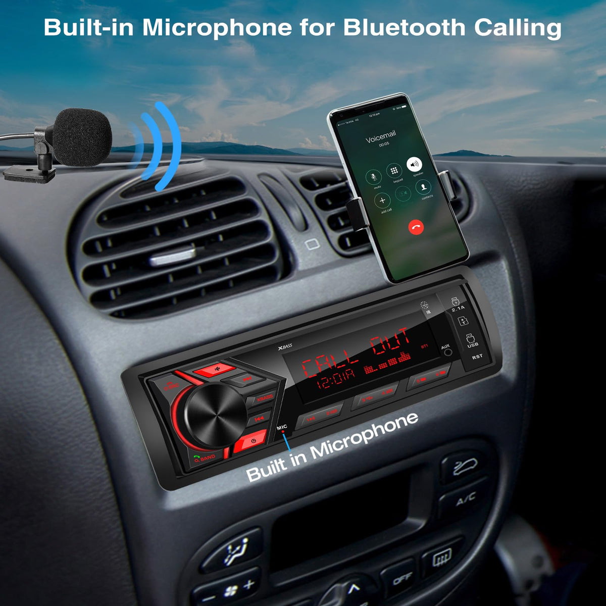 DOVOX car stereo dash installation showing universal single DIN fit