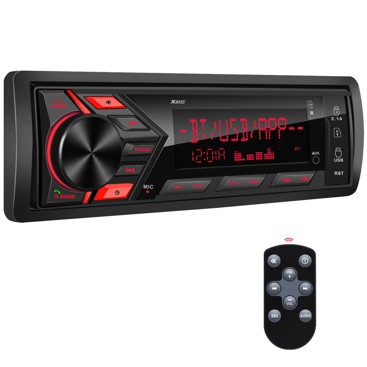 DOVOX Bluetooth car stereo front view with LCD display for quick access