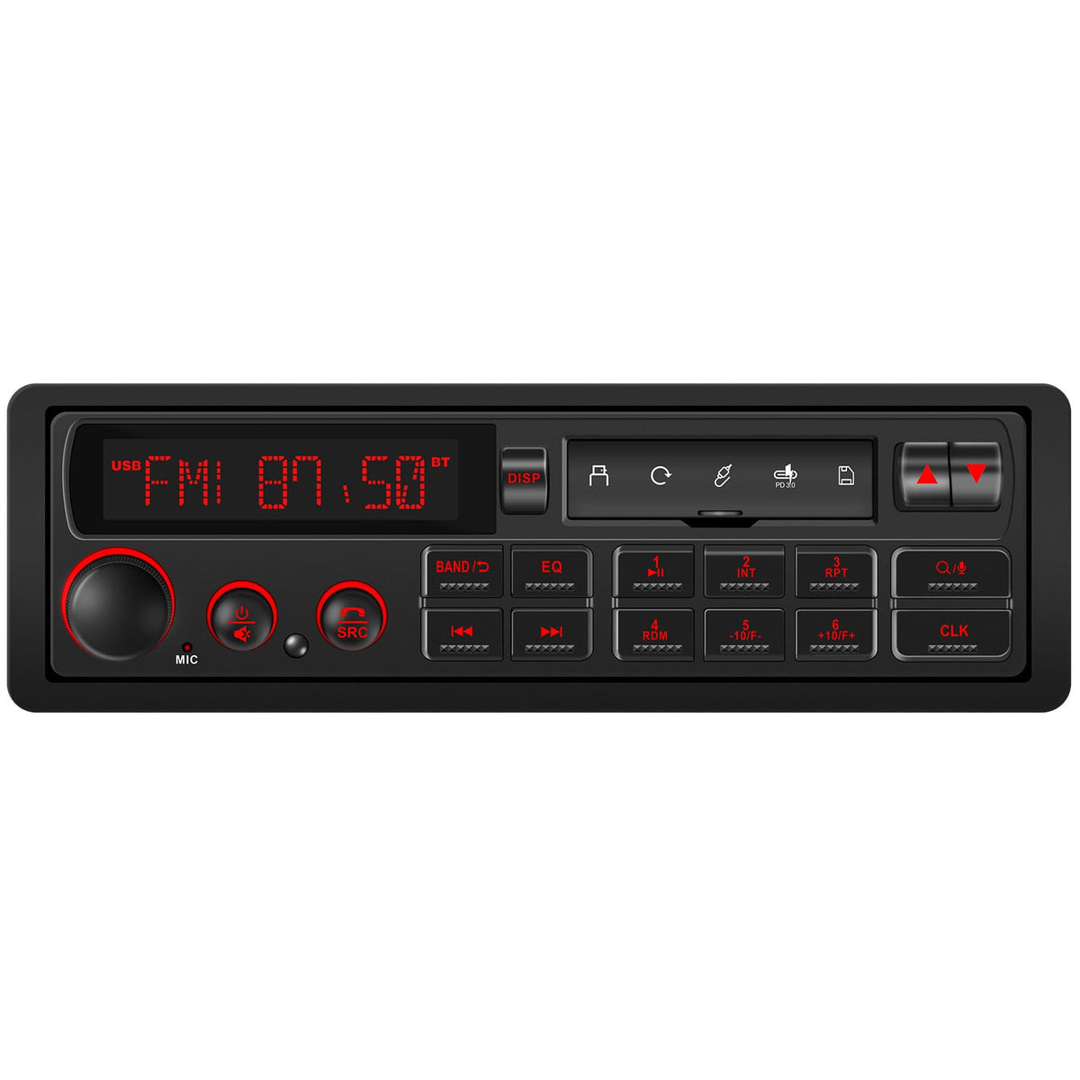 DOVOX single din retro radio front view with modern connectivity