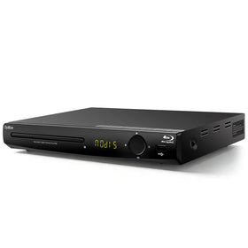 DpBlue blu-ray player front view for easy living-room setup.