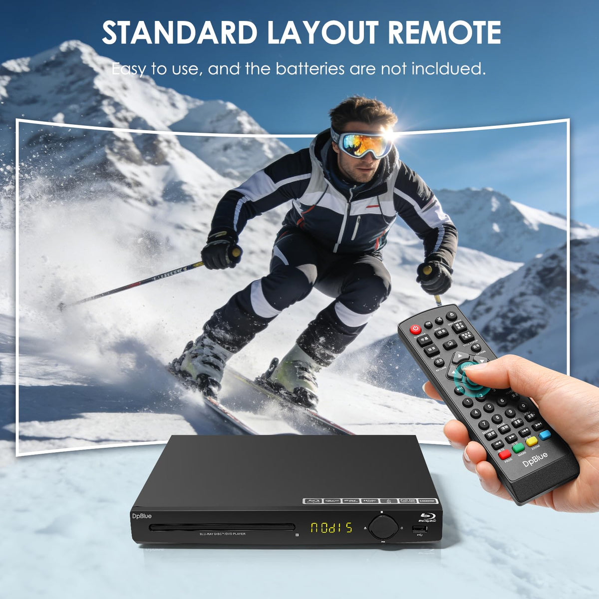 DpBlue blu-ray player remote control for comfortable, seamless operation.