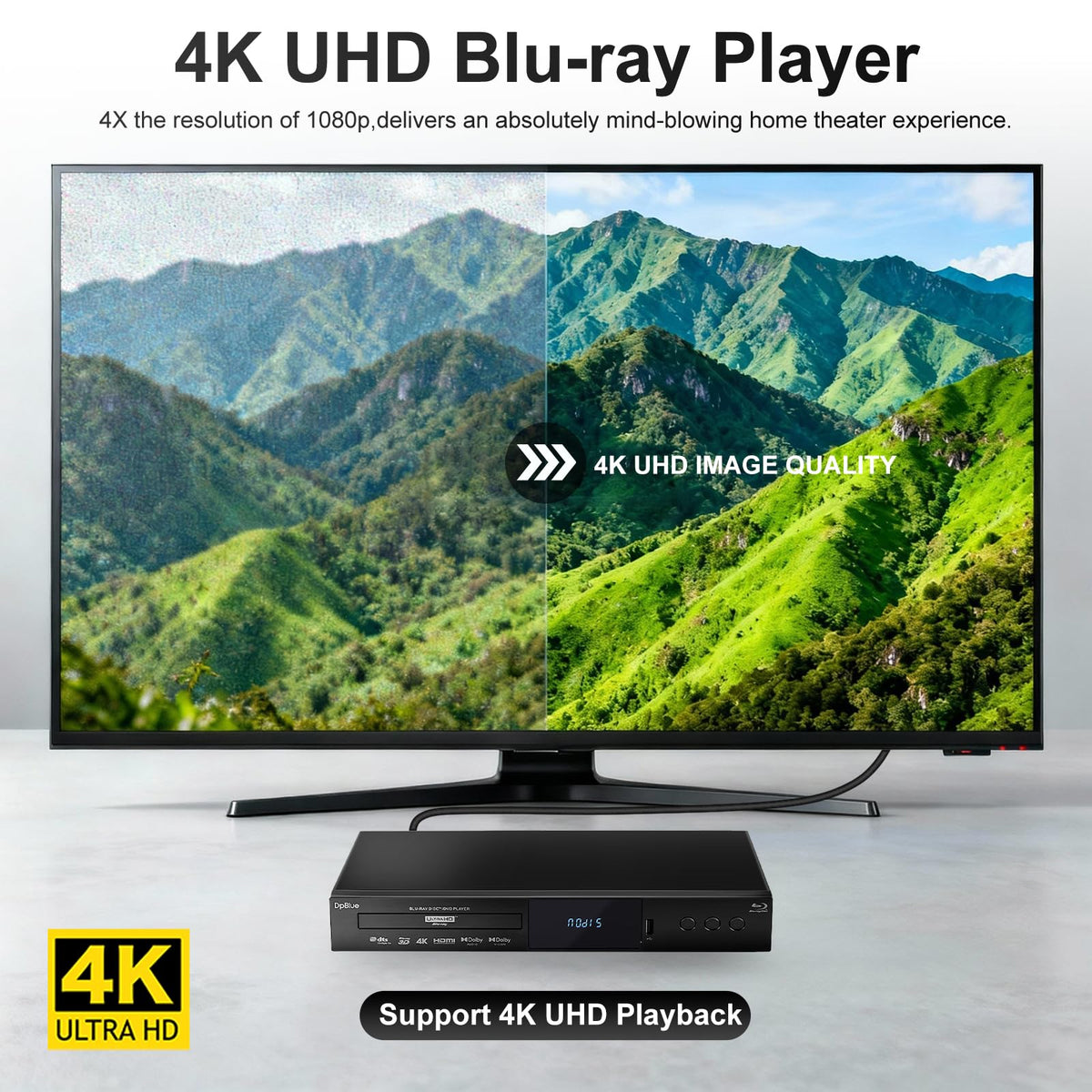 DpBlue twin HDMI outputs provide clean video and audio paths.