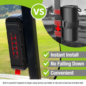 Dprofy with hang hook on club bag for easy transport.