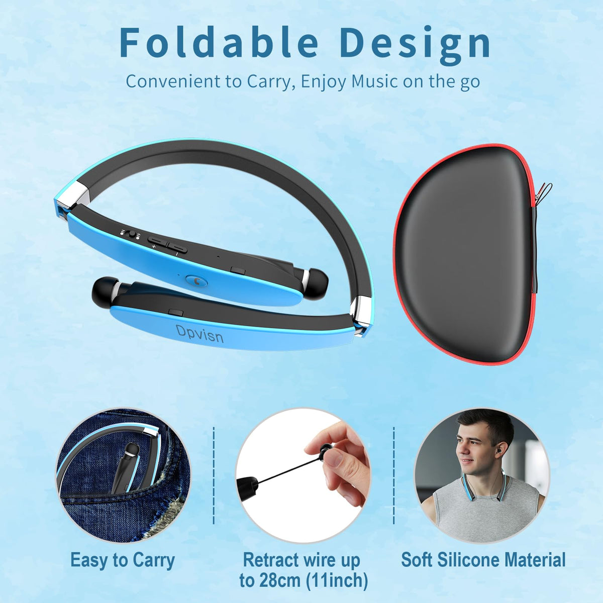 Dpvisn earbud close-up with three tip sizes for secure comfortable fit during activity