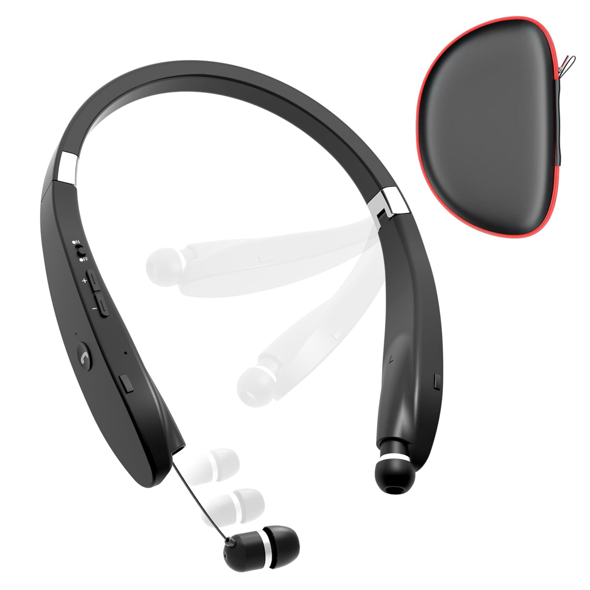 Dpvisn neckband headphones front view showing sleek black finish and ergonomic curve for comfort