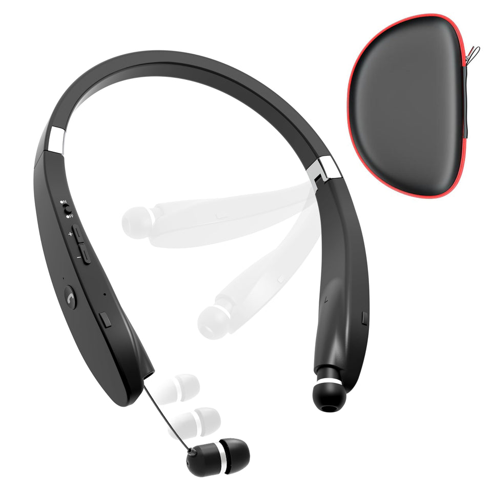 Dpvisn neckband headphones front view showing sleek black finish and ergonomic curve for comfort