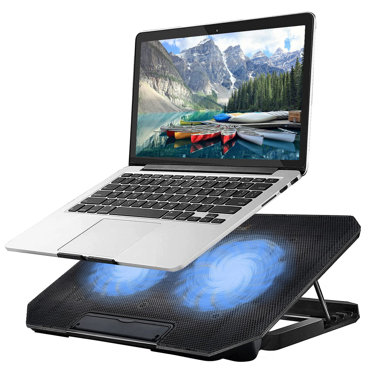 DQJMHSEN Laptop Cooling Pad front view with quiet dual fans for notebooks