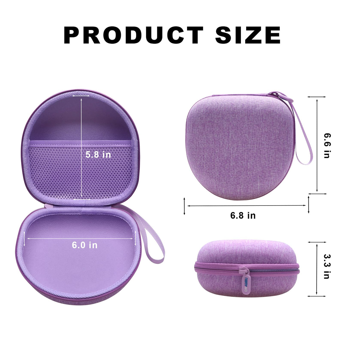 DR·AMIU purple case side view highlighting durable zipper and closure