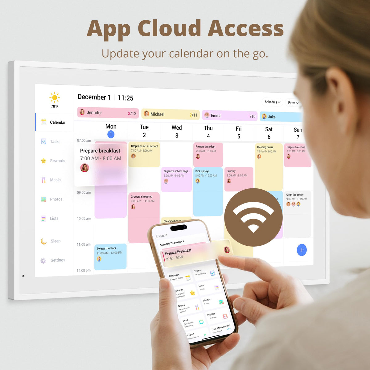 Dragon Touch unified calendar interface consolidating iOS and Google calendars