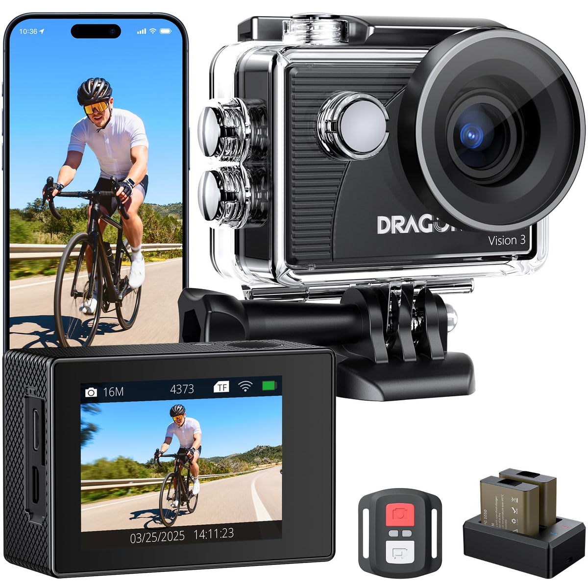Dragon Touch Vision 3 front view showing lens and display, ideal for clear framing