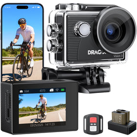 Dragon Touch Vision 3 front view showing lens and display, ideal for clear framing
