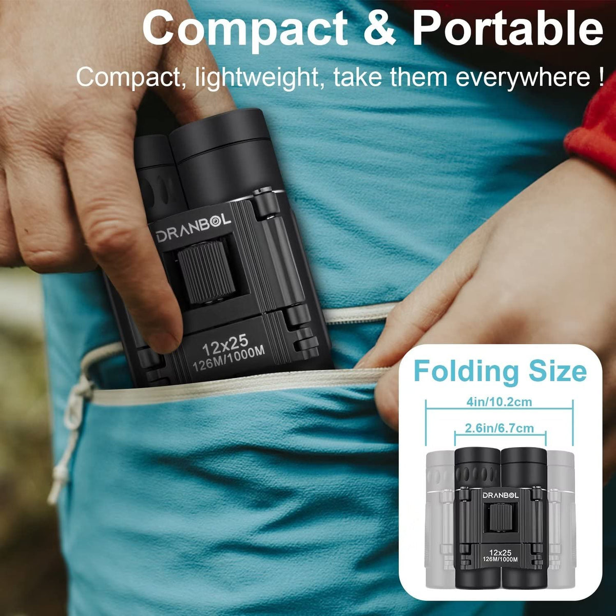 Dranbol 12x25 binoculars with BAK-4 prisms for bright, sharp images