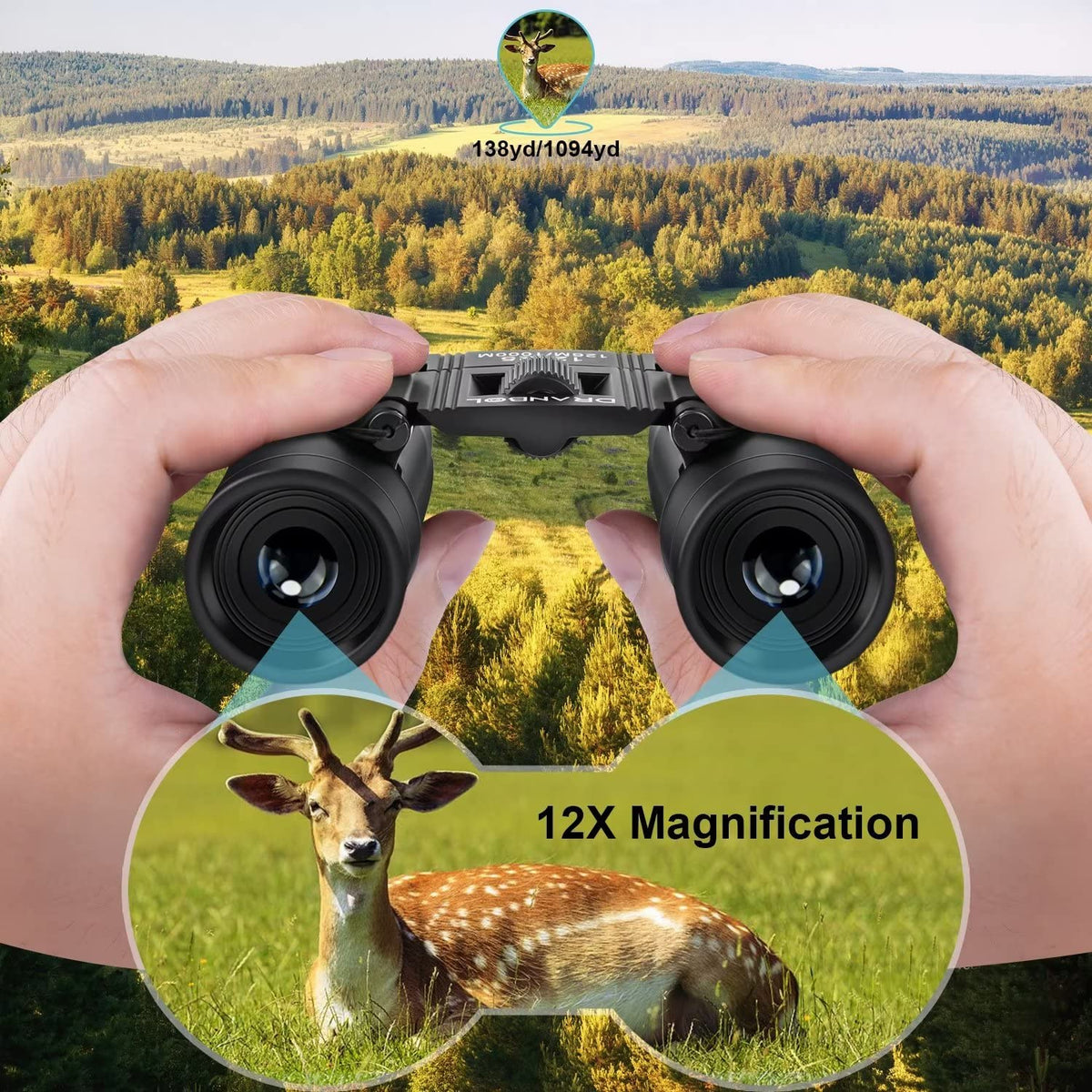 Dranbol 12x25 binoculars ergonomic rubber grip for comfortable use