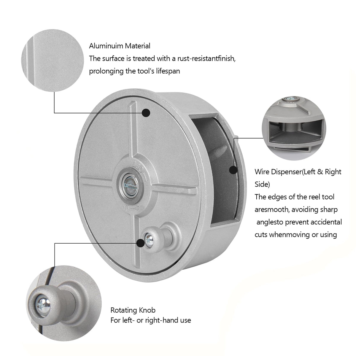 Dreamoon ambidextrous wire reel supports left and right-handed use.