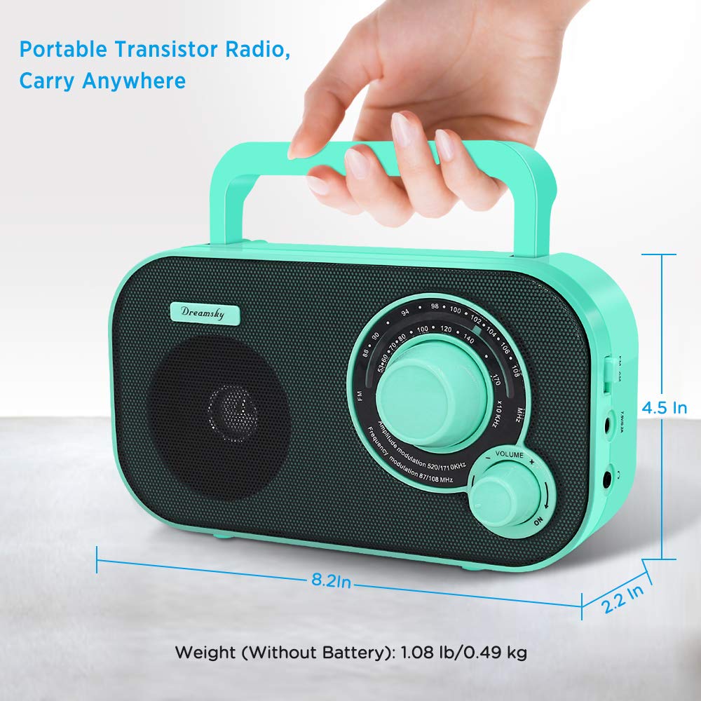 DreamSky radio showing AC adapter and battery operation for flexibility