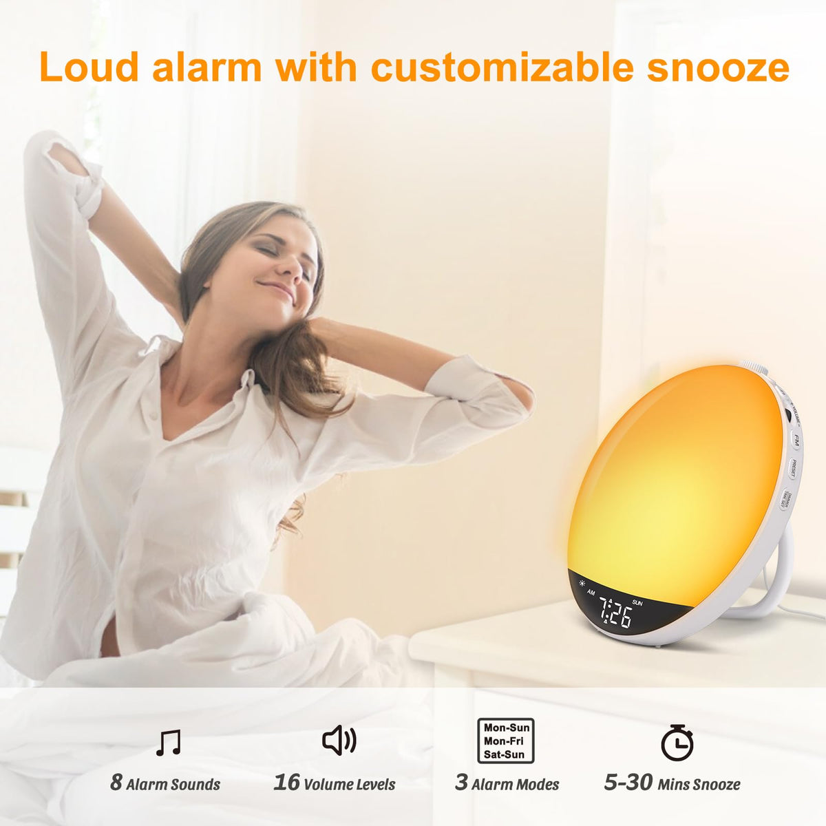DreamSky alarm clock dimmable RGB night light for mood lighting.