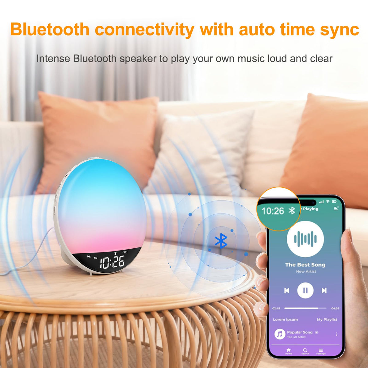 DreamSky alarm clock USB port for convenient device charging.