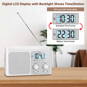 DreamSky backlit digital display showing time and tuned station clearly