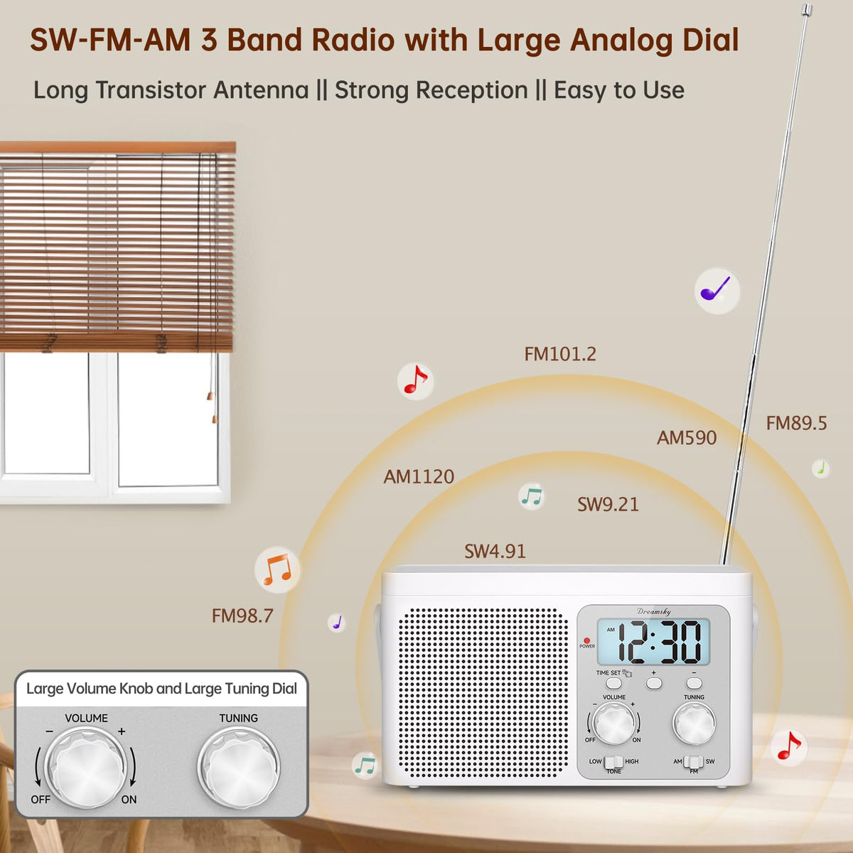 DreamSky speaker grille close-up delivering loud clear room-filling sound