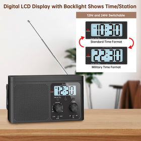 DreamSky backlit digital display at night for readable time and station info